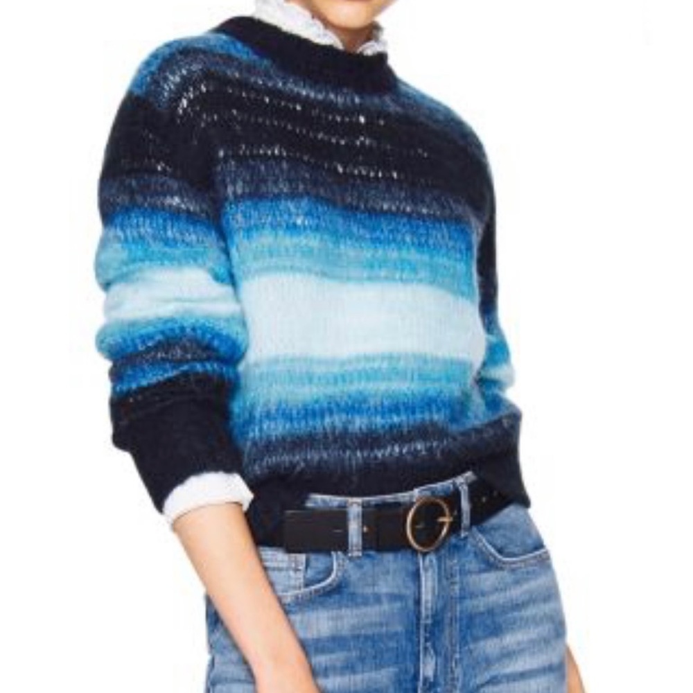 Ba&sh Boo Blue Ombré Knit Crewneck Striped Sweater Size Large Mohair Wool